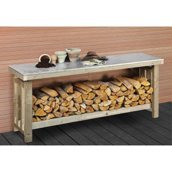 Werkbank XXL grenen groen geïmpregneerd met zinken blad